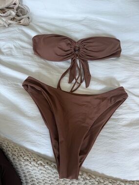 Aurelle Strapless Brown Bikini Set